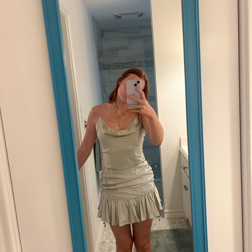 Sage Cowl Neck Mini Dress
